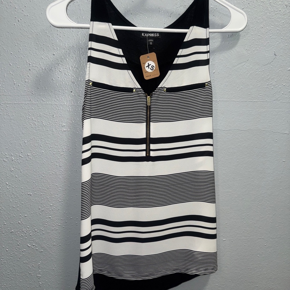 Express Black and White Asymmetrical Zippered Tank Top